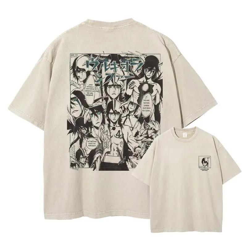 T-shirt Lavata con Pannello Manga di Bleach Gin Ichimaru, Maglietta Oversize Streetwear Anime Unisex, Top Casual a Manica Corta 100% Cotone