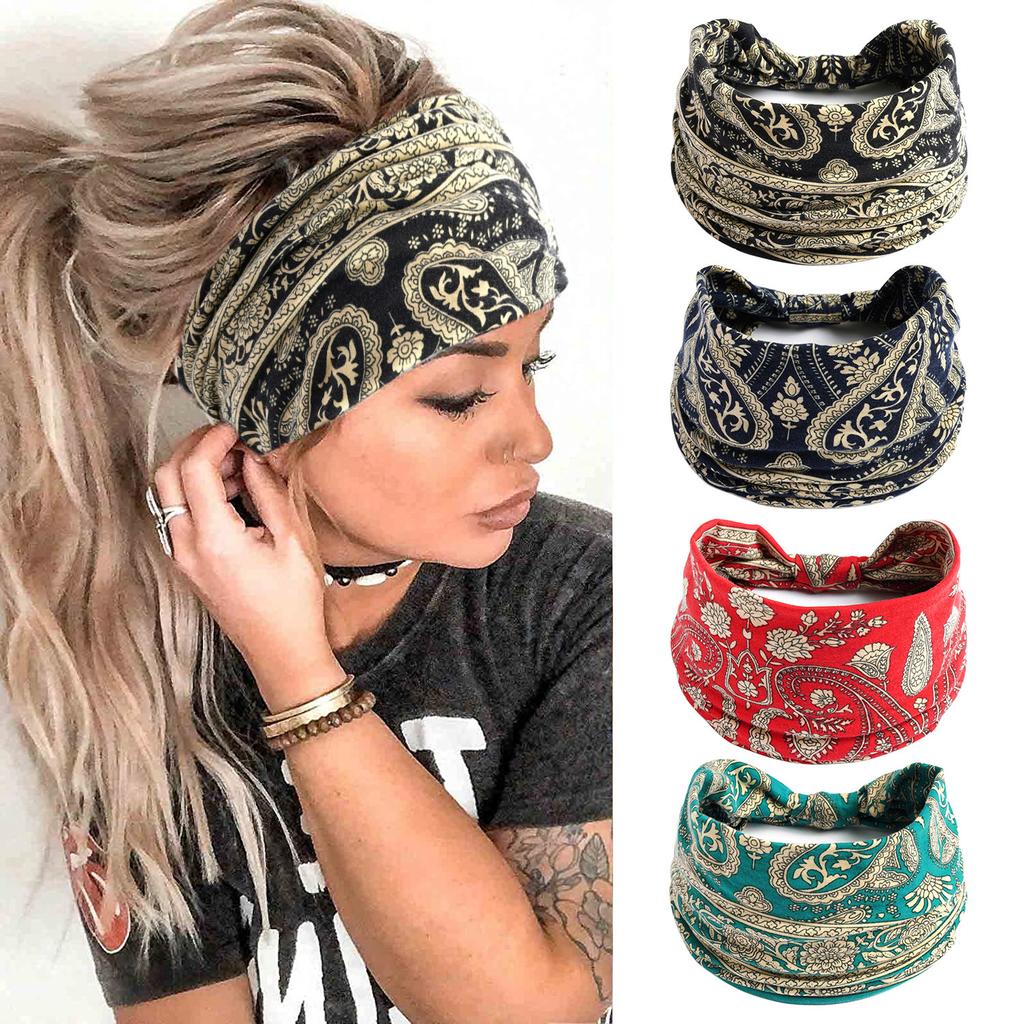 Diademas anchas bohemias, diademas elásticas vintage, turbante con nudo para mujeres y niñas, pañuelo suave de algodón, bandas elásticas para la cabeza, accesorios para el cabello