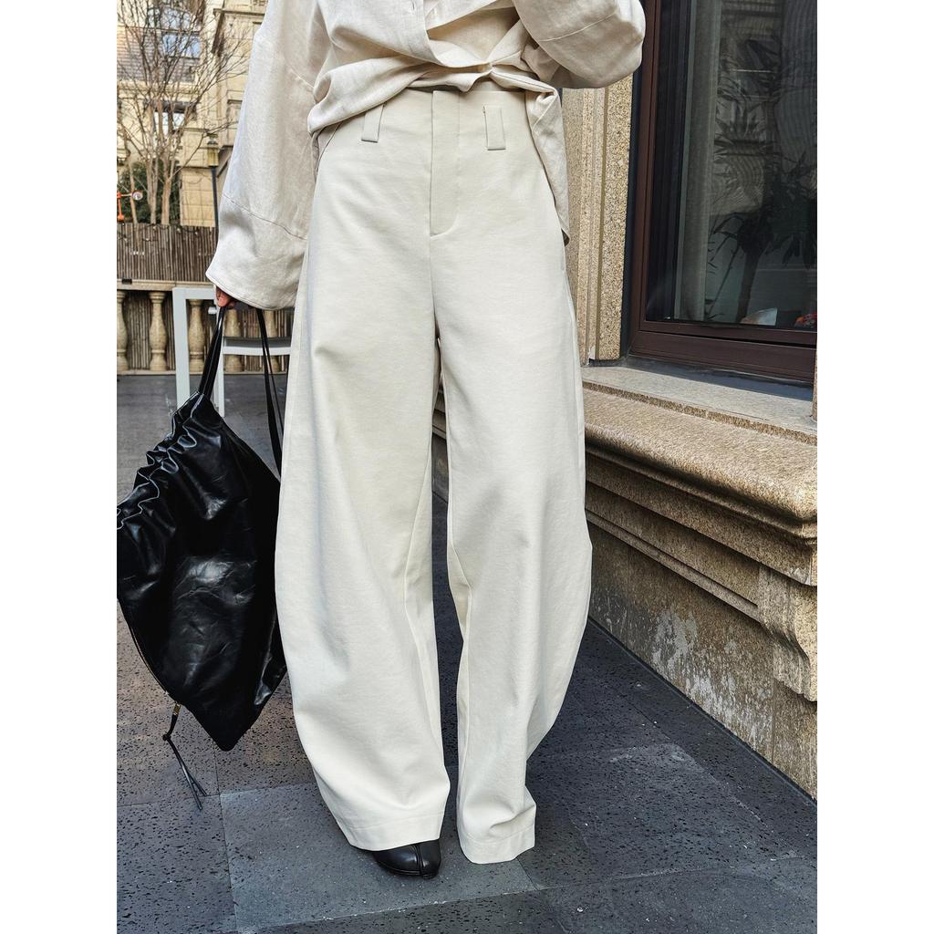 Louvre Spring Parisian Old Money High-Waist Scimitar Trousers: Women's Loose, Crisp, Slim Fit Commuter Style
