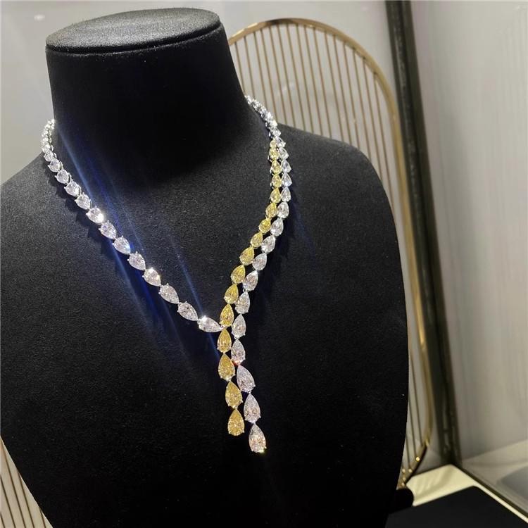 Gra High Jewelry Necklace Set Sexy Y-Shaped Yellow And White Diamond Mixed Chain Light Luxury Color Treasure Stud Earrings Pendant Women