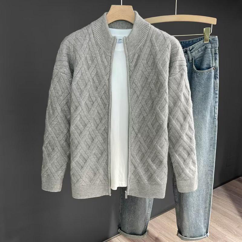 Mens Half Turtleneck Knit Cardigan With Cable Twist Loose Fit Casual Sweater Winter Daily Wear