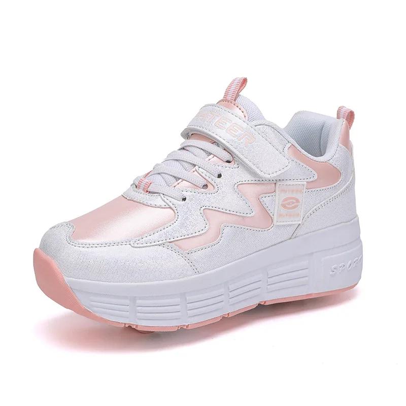 Kids Roller Skating Shoes Parkour Gift Children 2 Wheels Boys Girls Button Extension Casual Fashion Detachable Roller sneakers