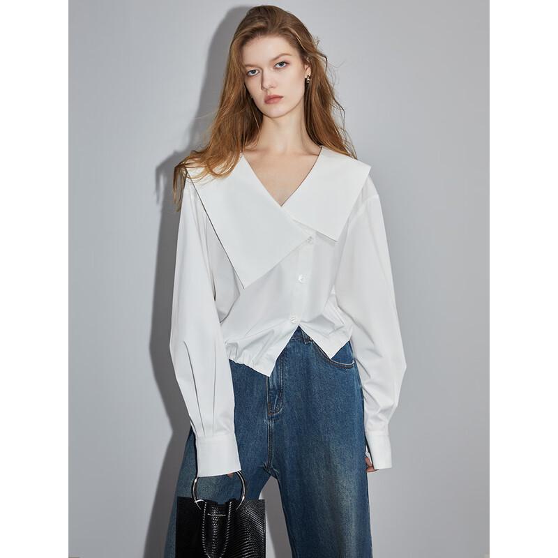 

ELLE Women s French Irregular Lapel Shirt XS