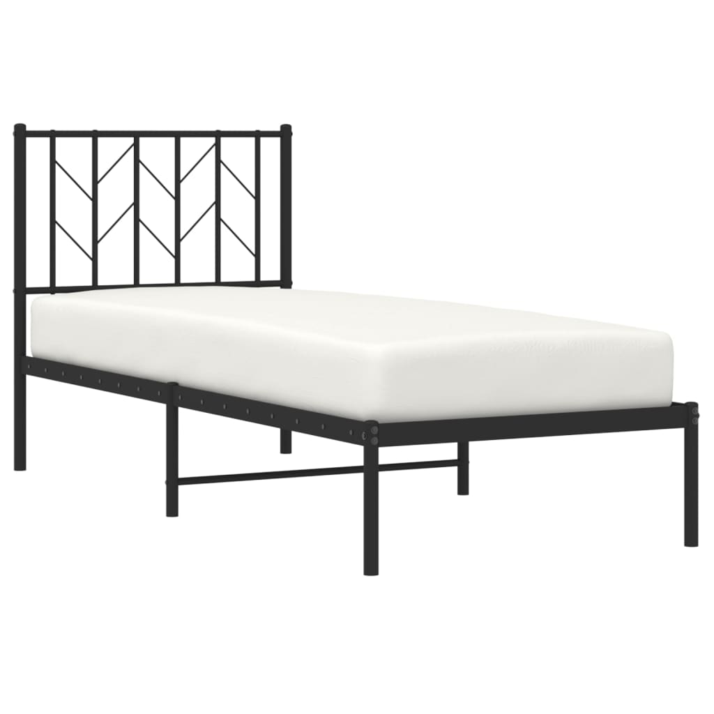 Vidaxl Metal Bed Frame with Headboard, Black, 75X190 Cm