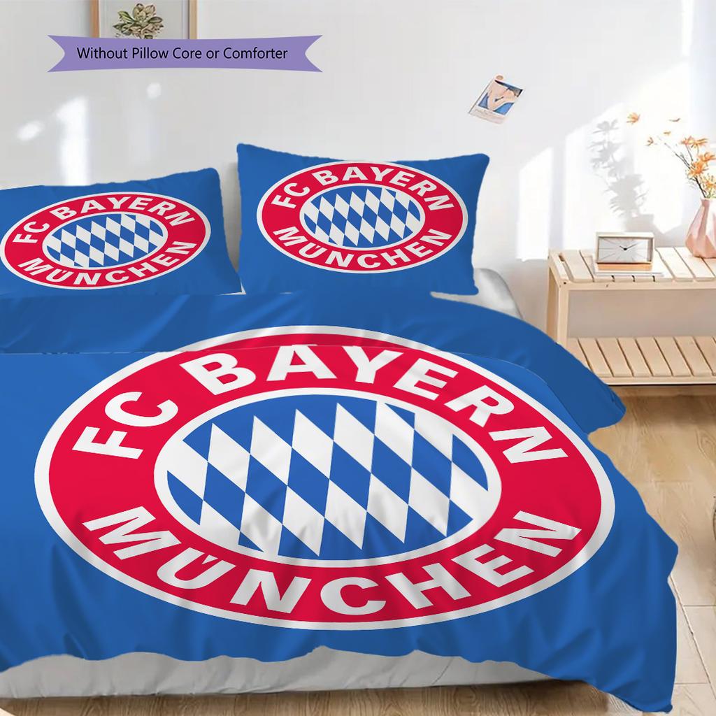 FC Bayern München Muster Bettwäsche Steppdecke Set Bettbezug Kissenbezug Heimdekoration Geburtstagsgeschenk (1 Bettbezug + 2 Kissenbezüge, ohne Füllung)