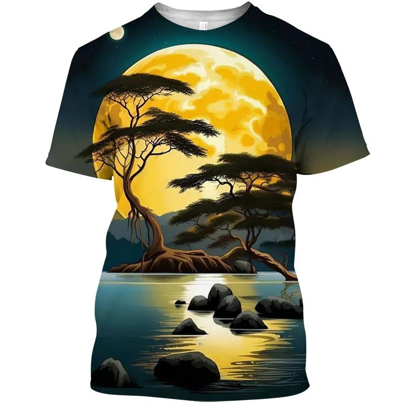 Ny Sommer Y2k T-skjorte Kunst T-skjorte Koreansk Populær Klær Topp 3D-trykk Grafisk T-skjorte Landskap Kortermet T-skjorte Herreklær