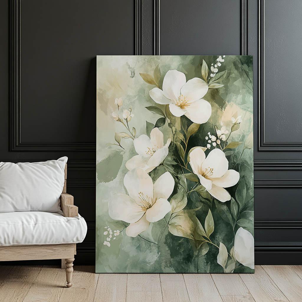Floral Bouquet On a Green Background Floral Bouquet On a Green Background, 50X70 Cm, Frameless, Premium Canvas On Stretcher