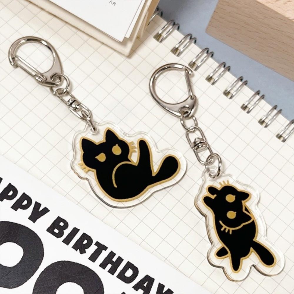 Black Color Acrylic Keychain Cat Design Bag Charm Pendant Decorative Keychain  For Phone