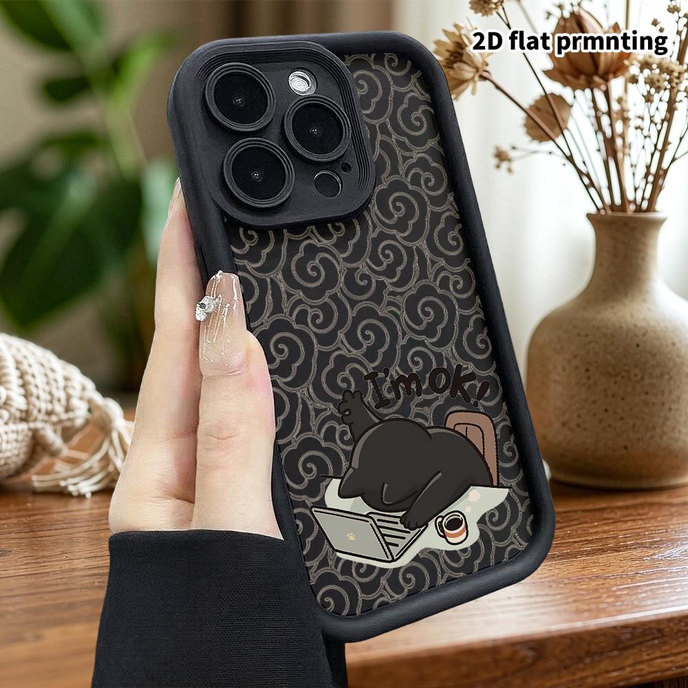 Phone Case: 2D Flat Design Suitable for iPhone 18 17 16 15 14 13 Pro Tiered Protective Case, Working Cat, Christmas and Halloween Gifts