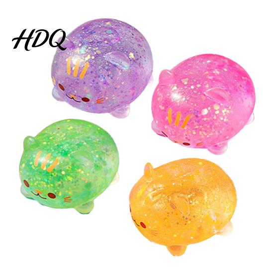 Portable Stress Ball 1/2/3Pcs Mini Cat Squeeze Toy Relief Clear Glitter Kitten Decompression Sugar Sensory Fidget Party Favors Anti-stress