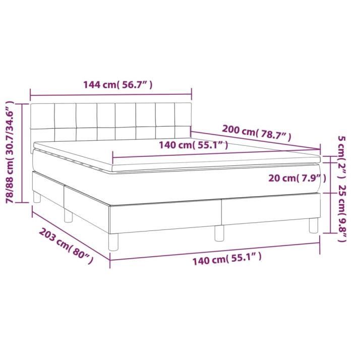 3140057 vidaXL Lit à sommier tapissier avec matelas Gris clair 140x200cm Tissu