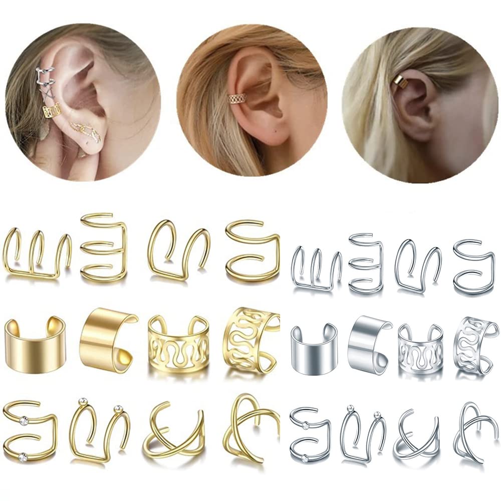 24 Pcs Gold Silver Hair Braids Dreadlock Non-Piercing Ear Clip Beard Beads Cuffs Clip Hair Accessories Styling Fashion Jewelry Gift Toos for Women