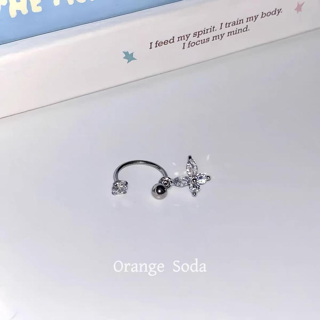 U-Shaped Horseshoe Eight-Pointed Star Water Drop Zircon Titanium Steel Butterfly Cross Cartilage Stud Earring for Piercing