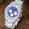 Zodiac Planet Dial Watch, Diamond Accent Luxury Quartz Wristwatch, Waterproof Fashion Timepiece for Men Women