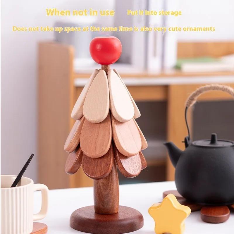 1 PC Christmas Tree Insulation Mat Solid Wood Dining Table Anti Scalding Pot Creative and Personalized Home Decoration Mats&Pads