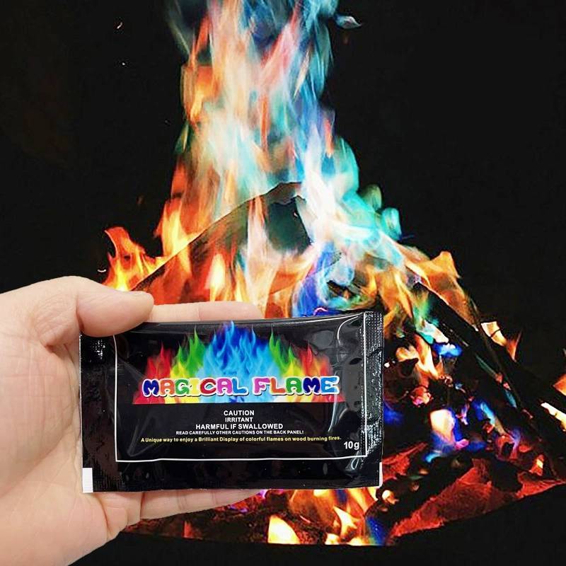 Polvere Colorata per Fiamme Magiche Con Metallo Rameo Per Festa del Fuoco Falò sulla Spiaggia Divertimento Per Adulti e Bambini