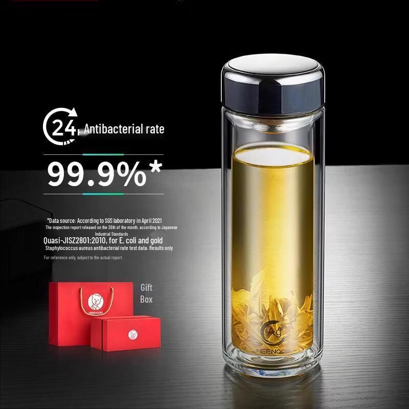 Xinor 350ml Double-Layer Antibacterial Glass Tea Bottle