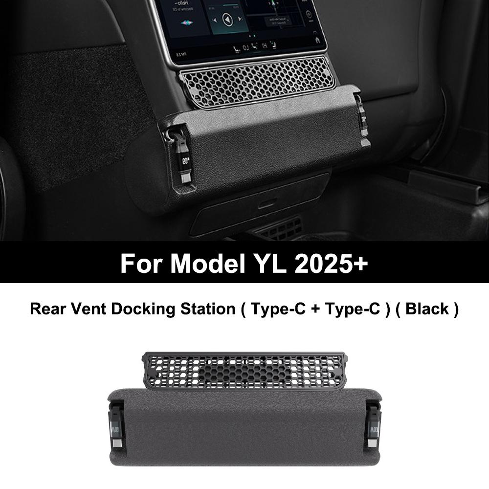 For Tesla Model YL 2025+ 60W Rear Air Vent Fast Charger USB Shunt Hub Intelligent Docking Station Expansion Car Adapter Splitter