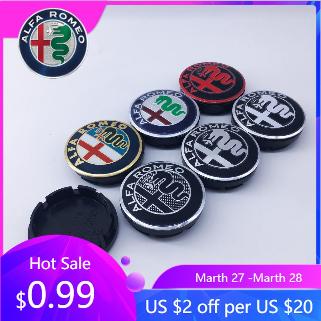 Para Alfa Romeo 4 Piezas 56mm Tapacubos Negro para Alfa Romeo GTAM Giulietta GT Mito Brera Giulia- Cubierta de Tapacubos con Logo de Rueda de Coche Modi