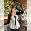Korean great-looking U-neck lace hem vest, sling women's stacked wear lace-up sunscreen cardigan, two-piece top autumn