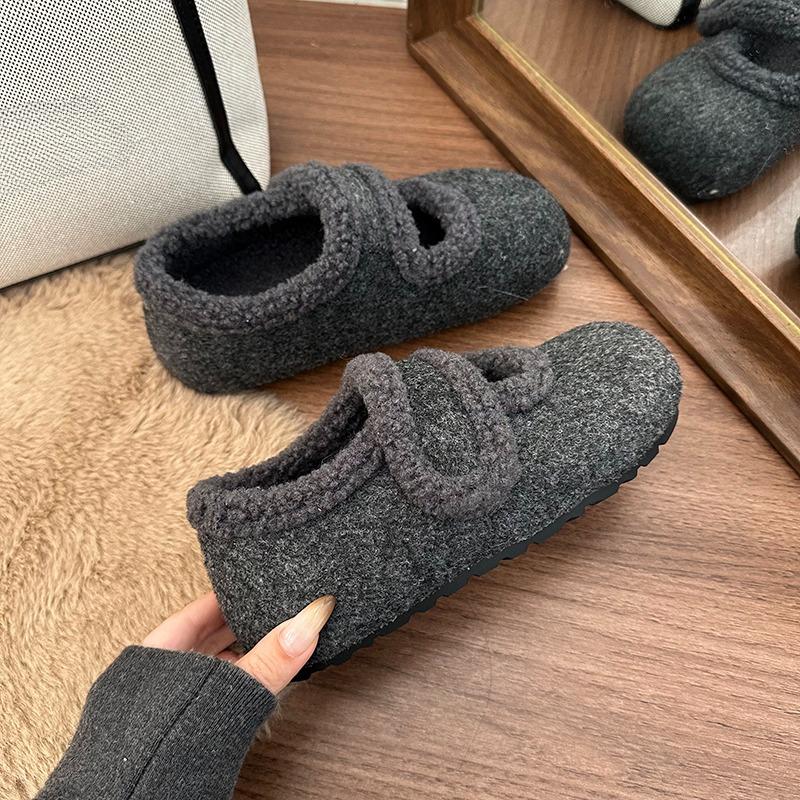 Fleece Lined Women Mary Jane Shoes Comfort Round Toe Soft Sole Shoes Outdoor Warm Autumn Winter Ladies Flats Shoes