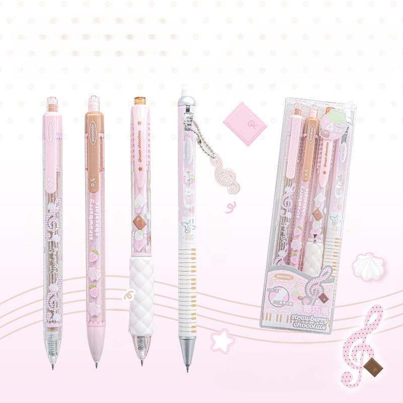4pcs Strawberry Chocolate Gel Ink Pen Retractable 0.5mm Ballpoint Quick Dry Black Color for Writing Stationery A3203