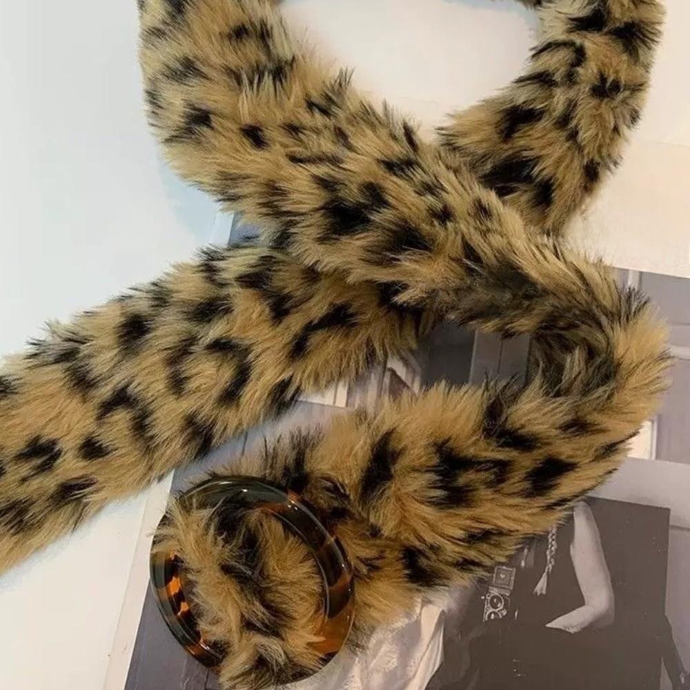 PU Leather Furry Waistband Faux Fur Y2K Waistband Simple Plush Belt  Spicy Girl