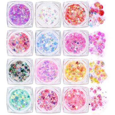 Ownest 12 colori olografico Chunky Glitter Gel Set Natale Festa Trucco Cosmetico Festival Ombretto Miscelabile, #00, 1 Pezzo