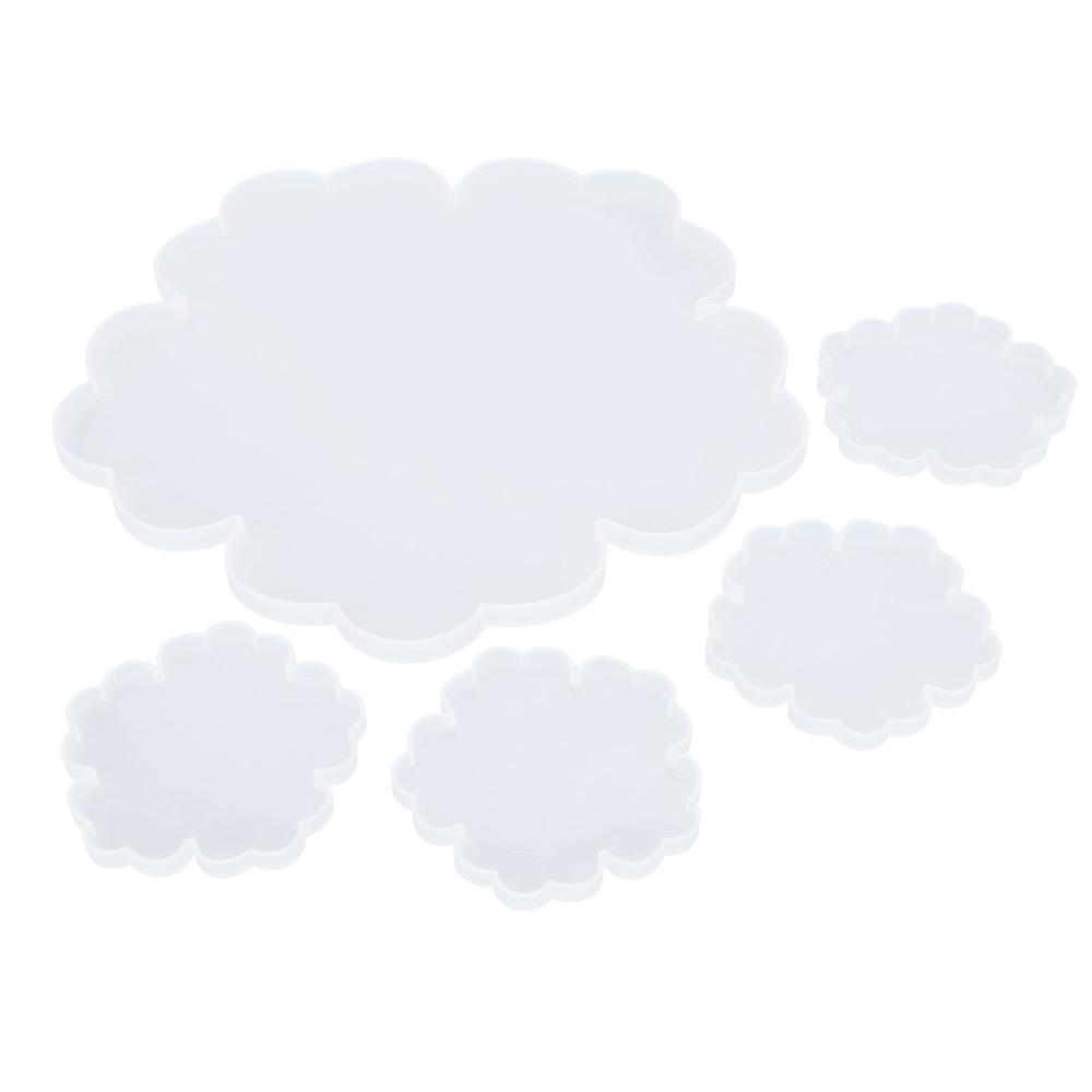 5pcs Flower Silicone Mould Set Large Tray Coaster Mould Flower Coaster Mould White Silicone Tea Tray Mould Home Decor