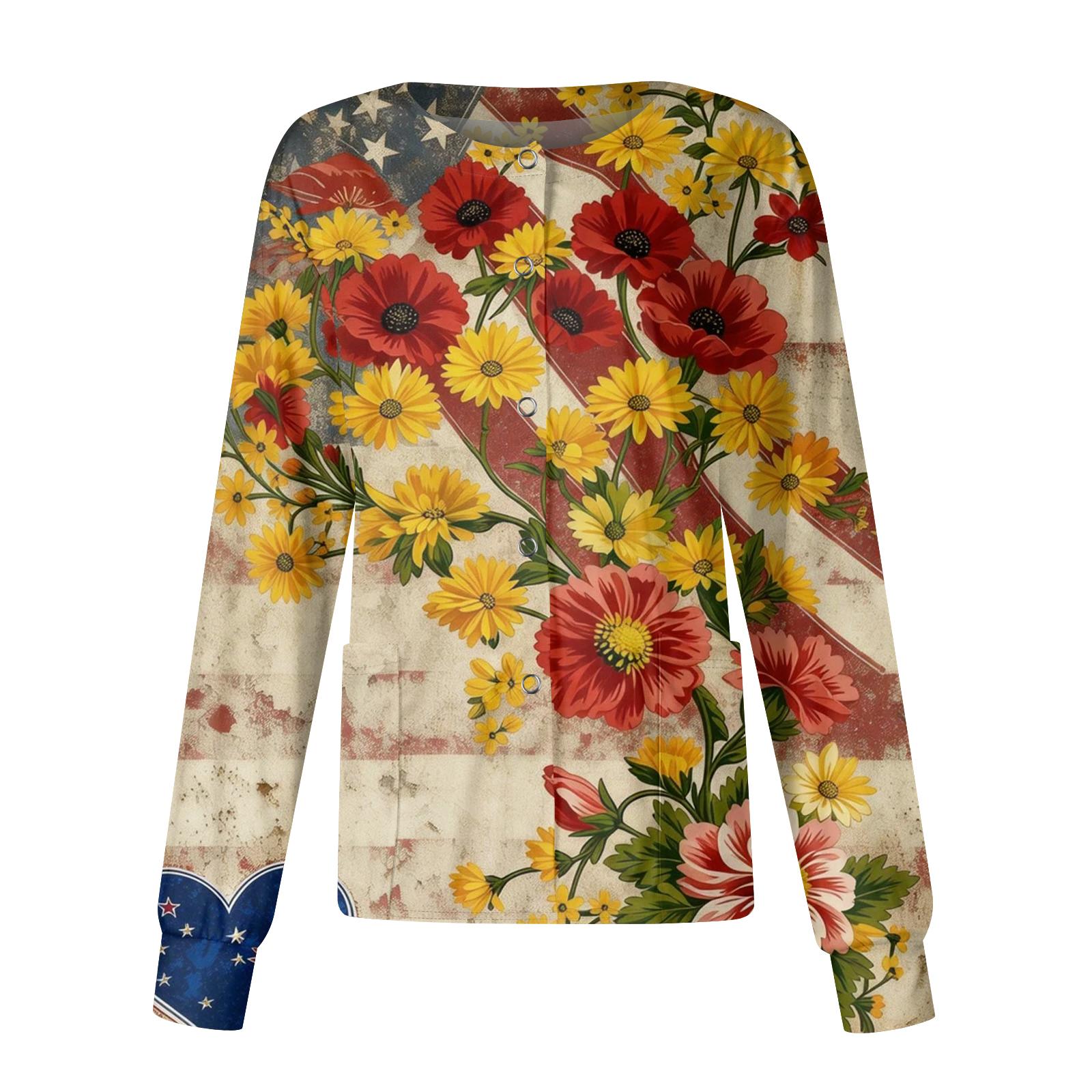 

Women s Casual Fashion Long-Sleeve Stand-Up Collar Single-Button Independence Day Print Workwear Jacket XL жовтий
