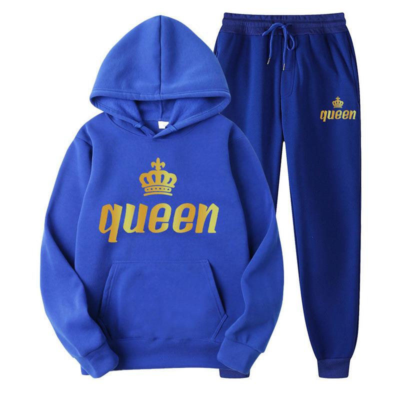 Cross-border European and American autumn trendy brand printed hoodie for men and women, couple casual sports set, two-piece sweatpants set