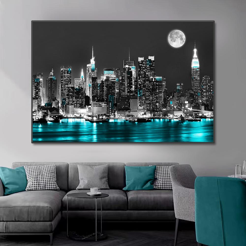 New York City Building Wall Art Canvas Painting Abstract Black White Landscape Posters and Prints Picture for Living Room Decor