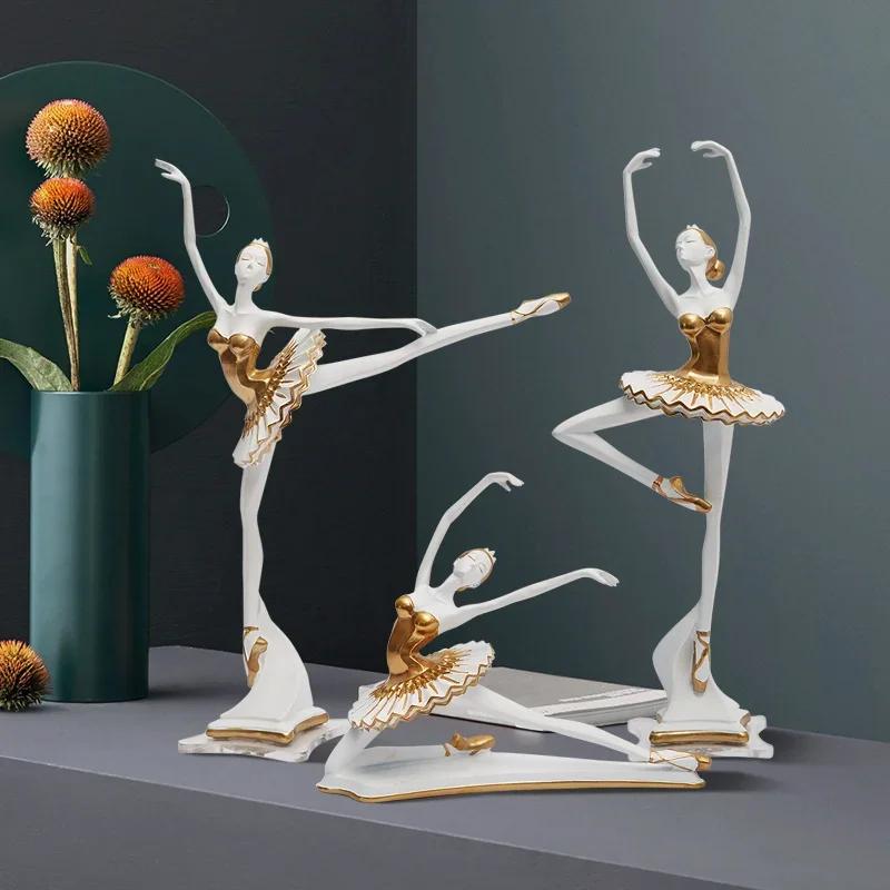 European Resin Dancer Ballet Girl Sculpture Porch Decoration Art Figure Statue Handicraft Painting Gold Figurine Home Decor