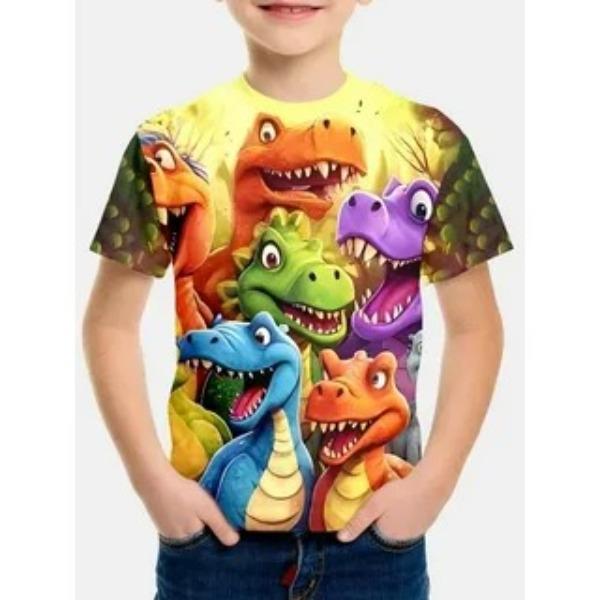 Summer Boys' Children's Fashionable Loose Comfortable T-shirt Domineering Dinosaur Animal Print Breathable T-shirt