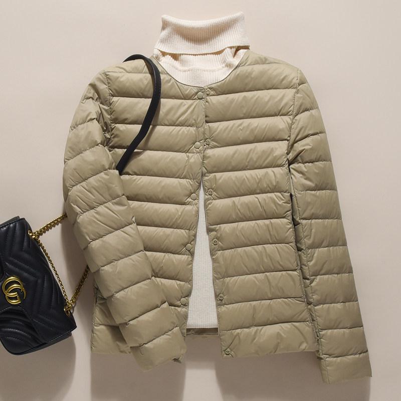 2024 Women's Lightweight Down Jacket, Short, Round V-Neck, Warm, Collarless, Slim Fit, Plus Size, Autumn/Winter Coat