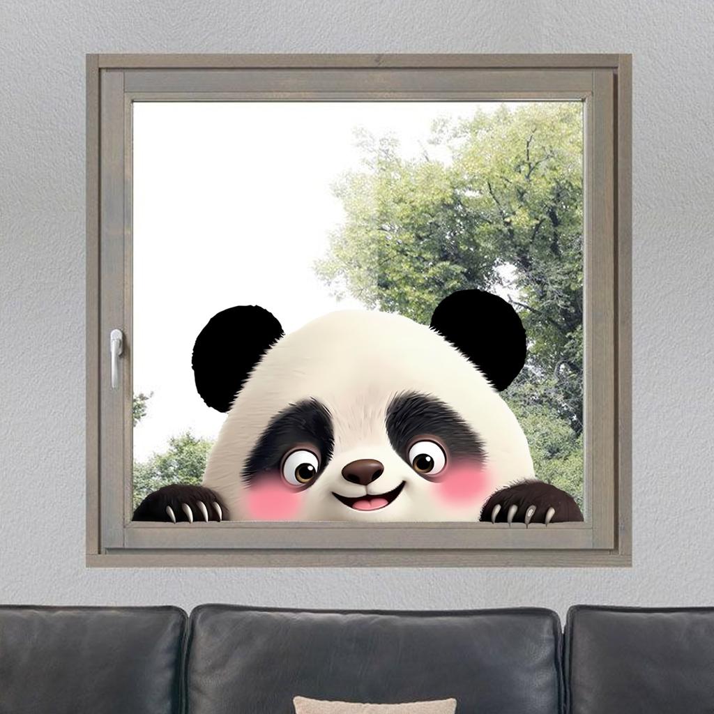 Kreatives Süßes Schwarz-Weiß-Panda Statisch Haftend Ohne Kleber für Wohnzimmer Balkon Glasfenster Heimdeko