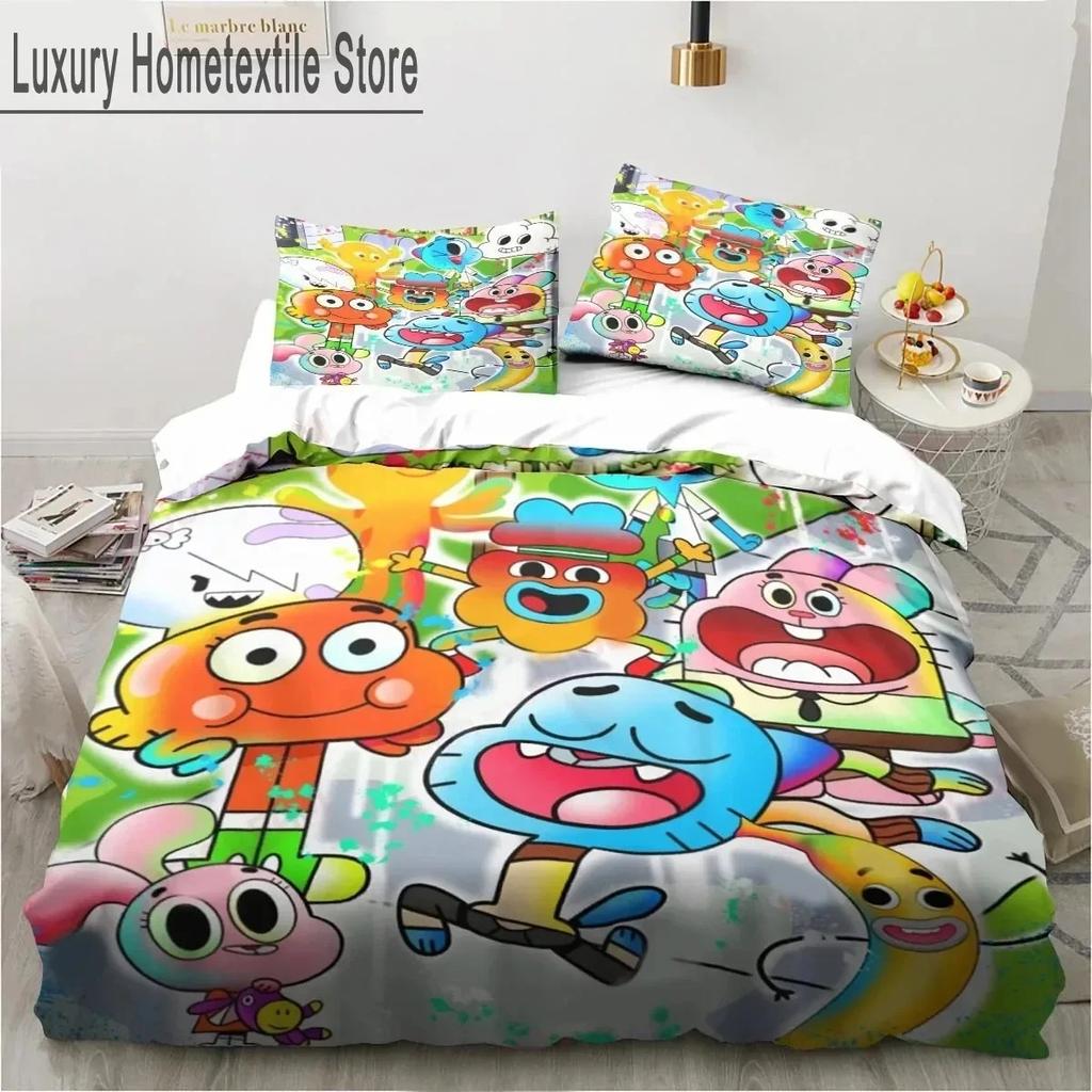 Cartoon The Amazing World Bedding Set Gumball Boys Girls Twin Queen King Size Duvet Cover Pillowcase Bed boys Adult
