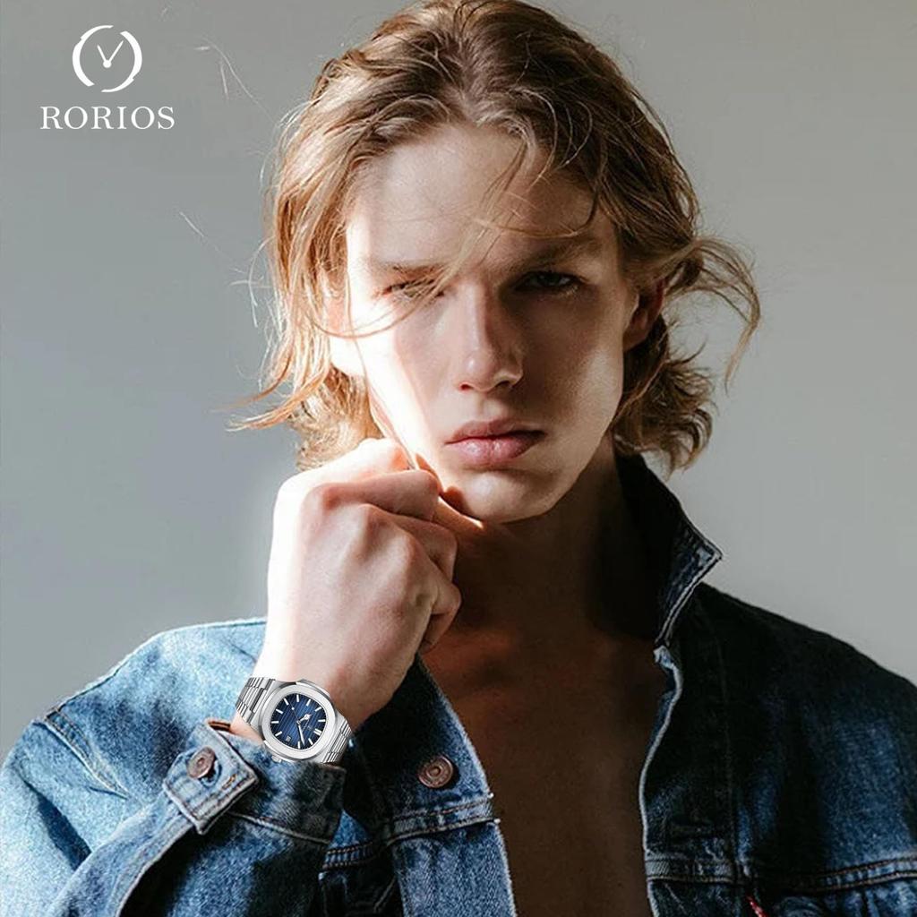 RORIOS Męski zegarek kwarcowy z wyświetlaczem daty, wielofunkcyjny, wyświetlacz luminescencyjny, lekki, wodoodporny, stylowy, popularny, prosty, unisex, idealny dla