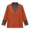 Leopard Print High Neck Slimming Mother's Top - Long Sleeve Patchwork Warm Base Layer