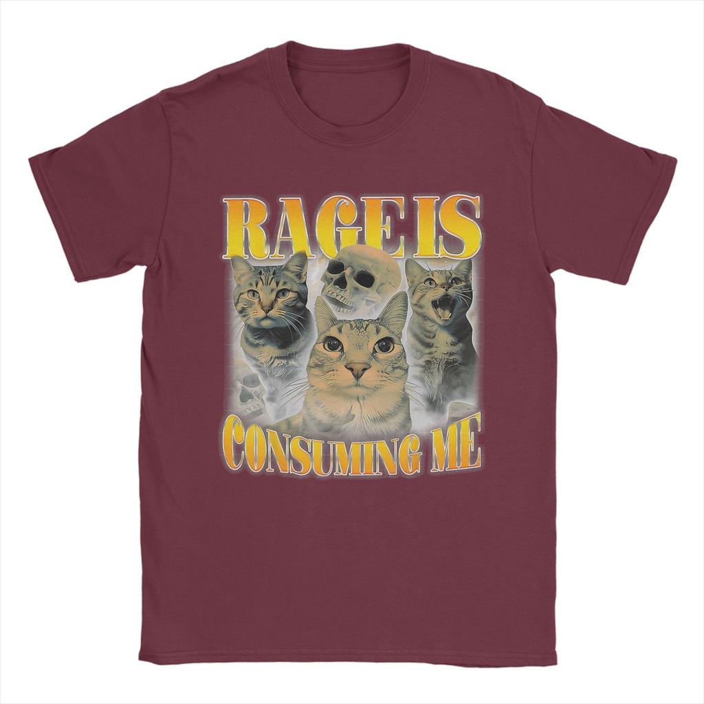 Men's T-Shirts Rage Is Consuming Me Cat Meme Humor Pure Cotton Tees Short Sleeve T Shirts Round Collar Clothes Printed