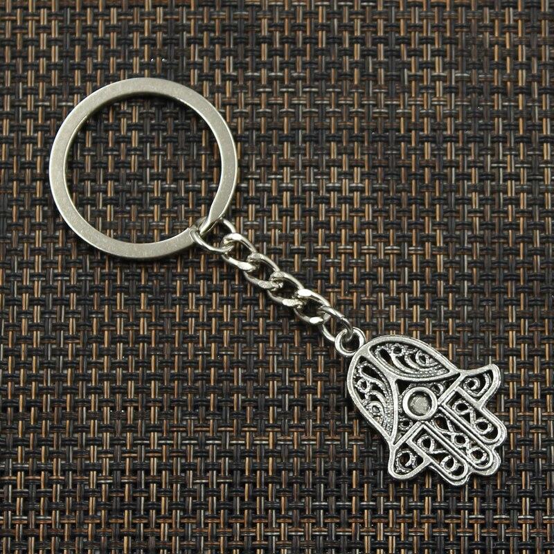 Fashion 30mm Key Ring Metal Key Chain Keychain Jewelry Antique Silver Color Fatima Hand Hamsa Palm Protection 33x25mm Pendant