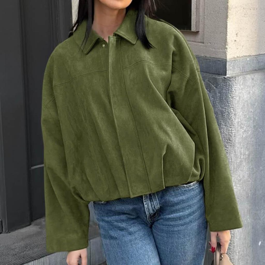 Women's Fashion Solid-Color  Sleeve Zipper Jacket Top