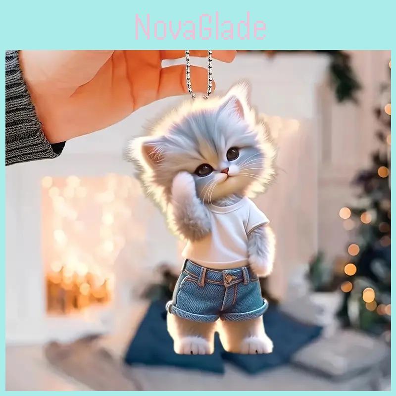 Adorable Acrylic Cat Car Hanging Decoration For Home And Backpack Accessories