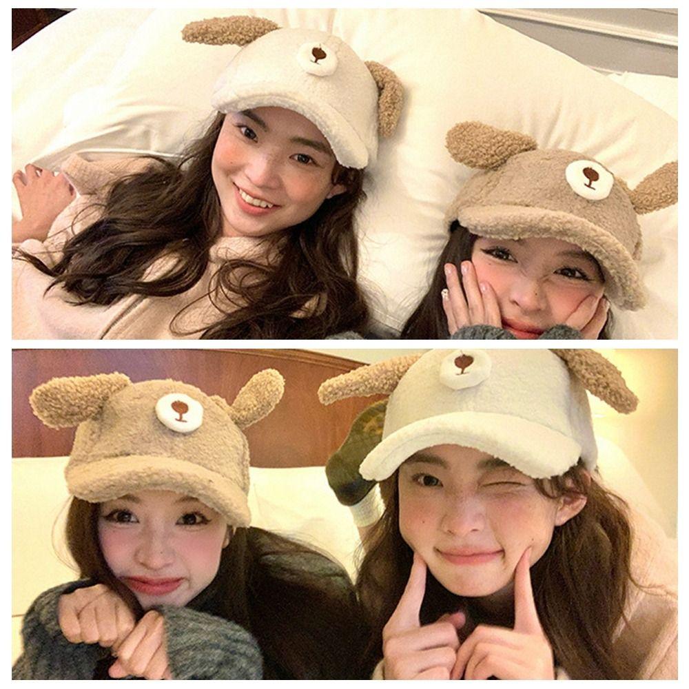 Doggie Ear Lamb Wool Baseball Cap Thicken Winter Peaked Cap Cute Puppy Baseball Hat Outdoor