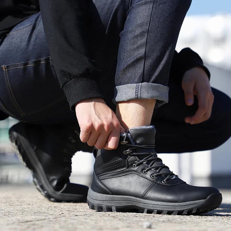 Fashion Plus Size 48 Winter Men's Boots  Ankle Boots Plush Warm Men Motorcycle Boots Slip On Outdoor Cotton Shoes Chaussure Zapatillas