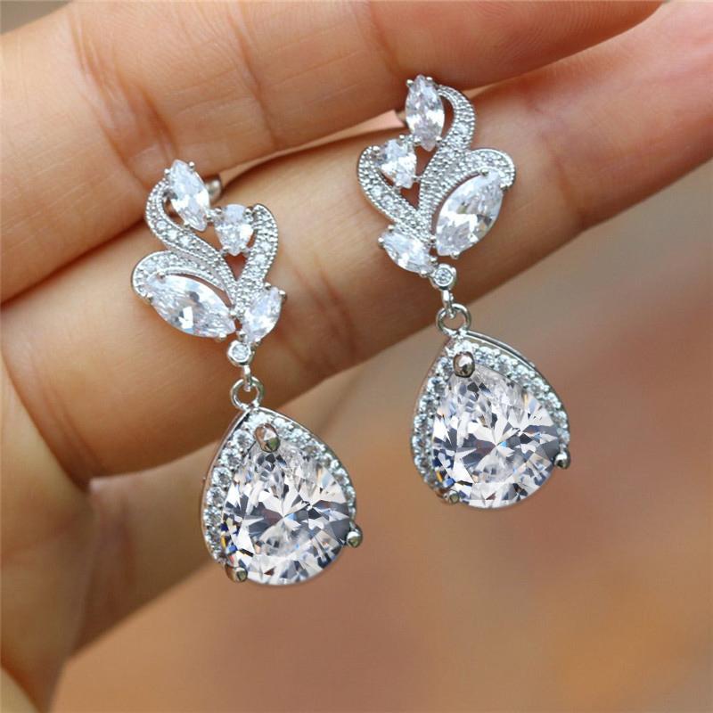 Huitan Aesthetic Green Pear CZ Drop Earrings Women Wedding Engagement Accessories Noble Lady's Earrings for Party Trendy Jewelry