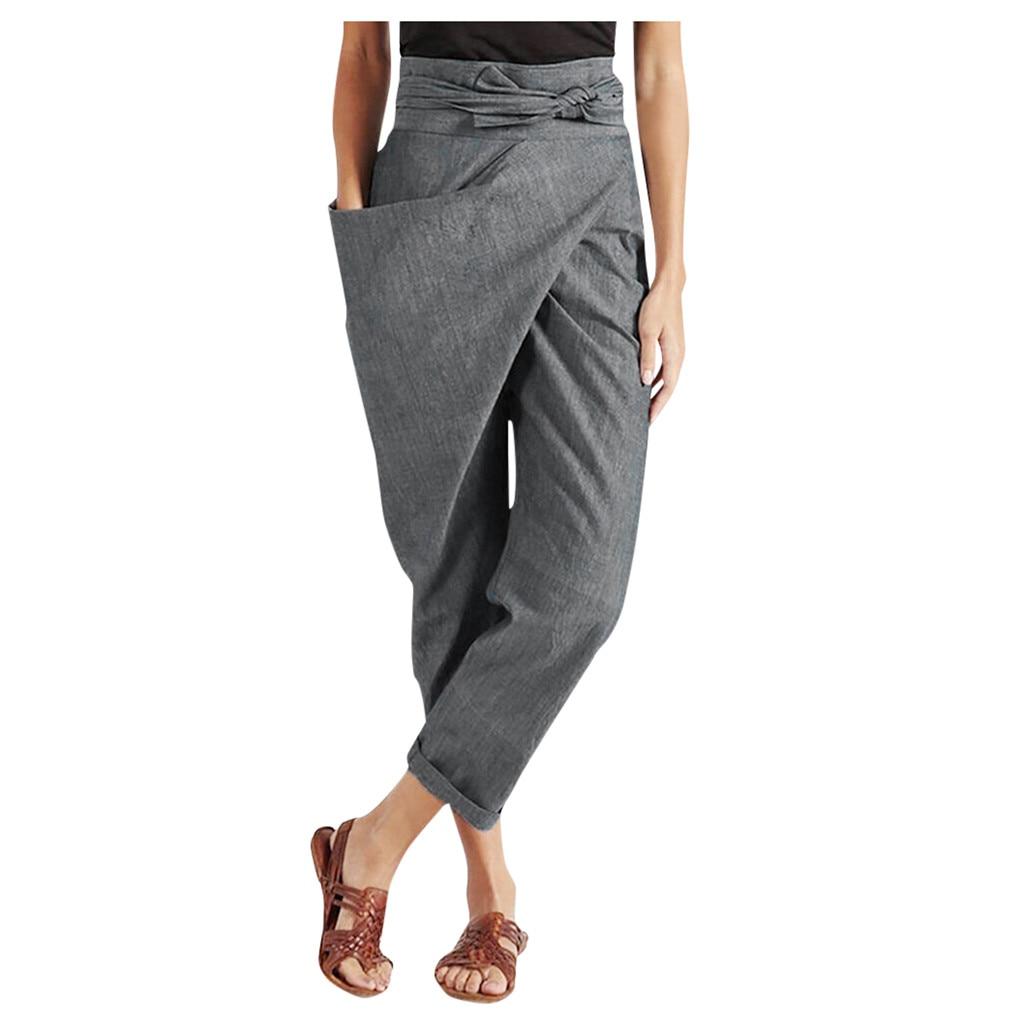Haremshose Übergröße Damen Lässig Locker Hohe Taille Schnürband Riemen Uni Eine Seitentasche Damen Hose Komfort Hose