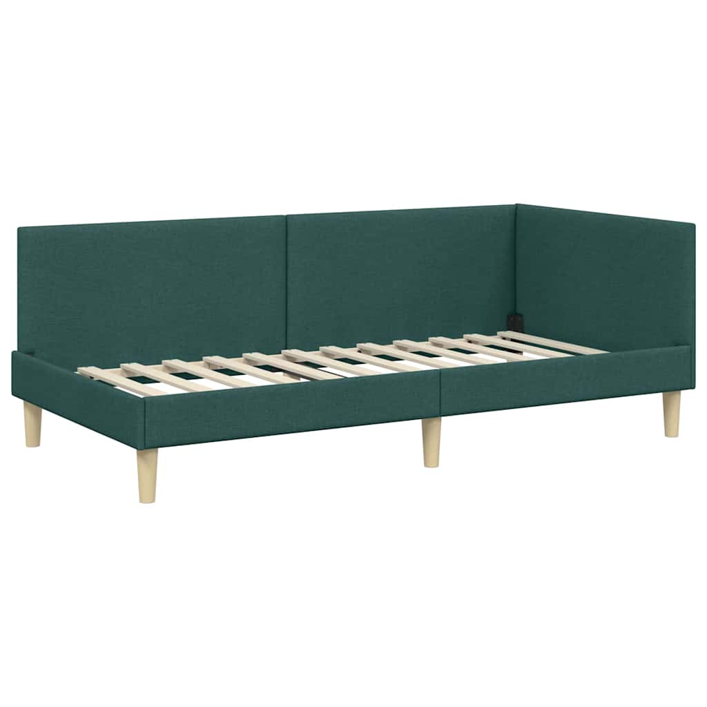 Corner Bed Frame Dark Green 80 Cm X 200 Cm Fabric and Plywood