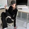 Korean-Style Sportswear: Wide-Leg Pants & Sporty Windbreaker Two-Piece Set