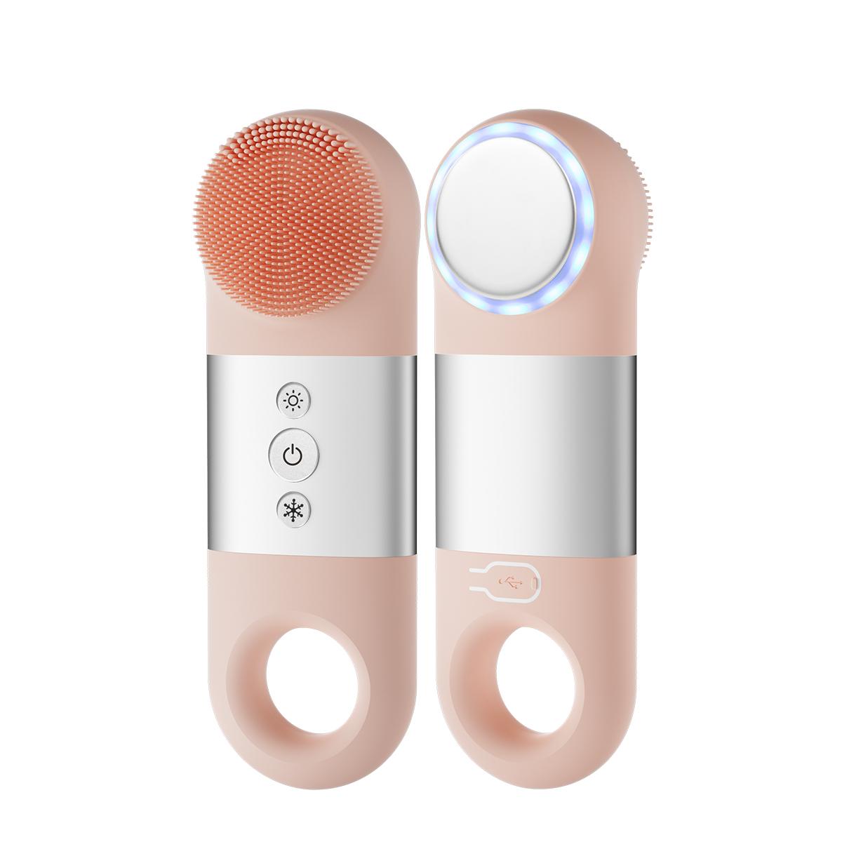 2 in 1 Led Therapy Facial Massager Rechargeable Vibration Deep Cleaning Hot and Cold Silicone Facial Cleansing Brush Rechargeable розовый